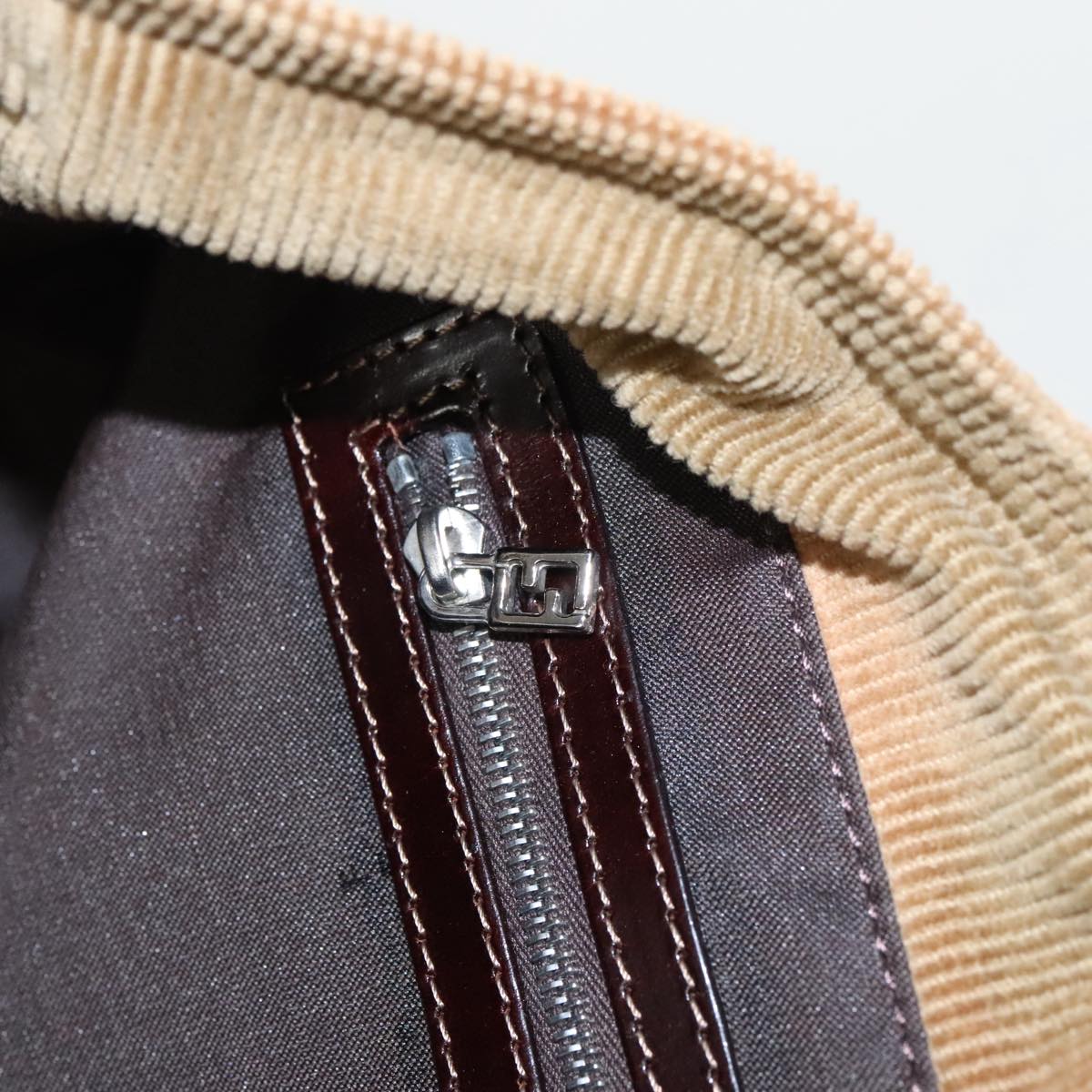 FENDI Hand Bag Corduroy Brown Silver ep6446