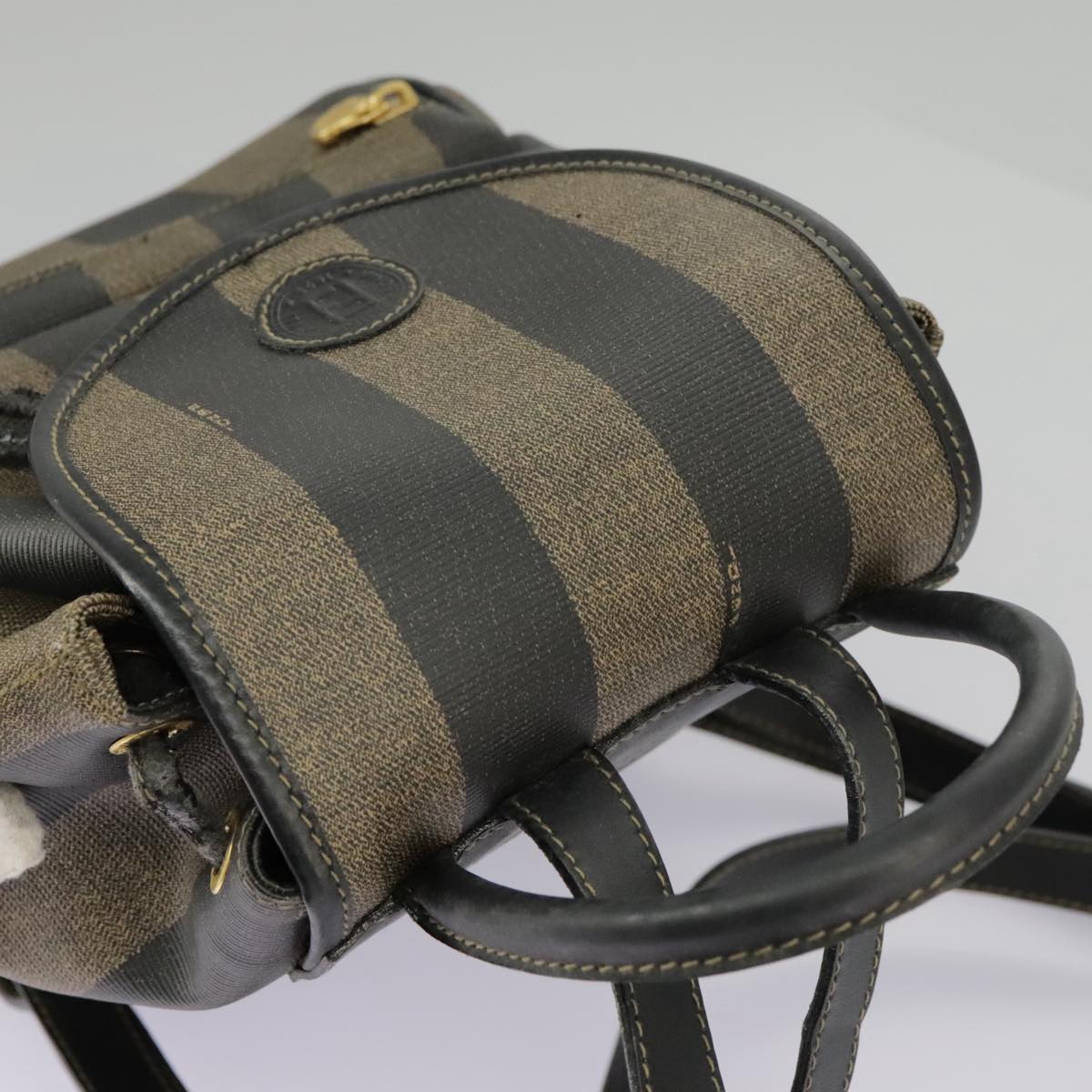 FENDI Pecan Canvas Backpack Brown Black gold ep6451