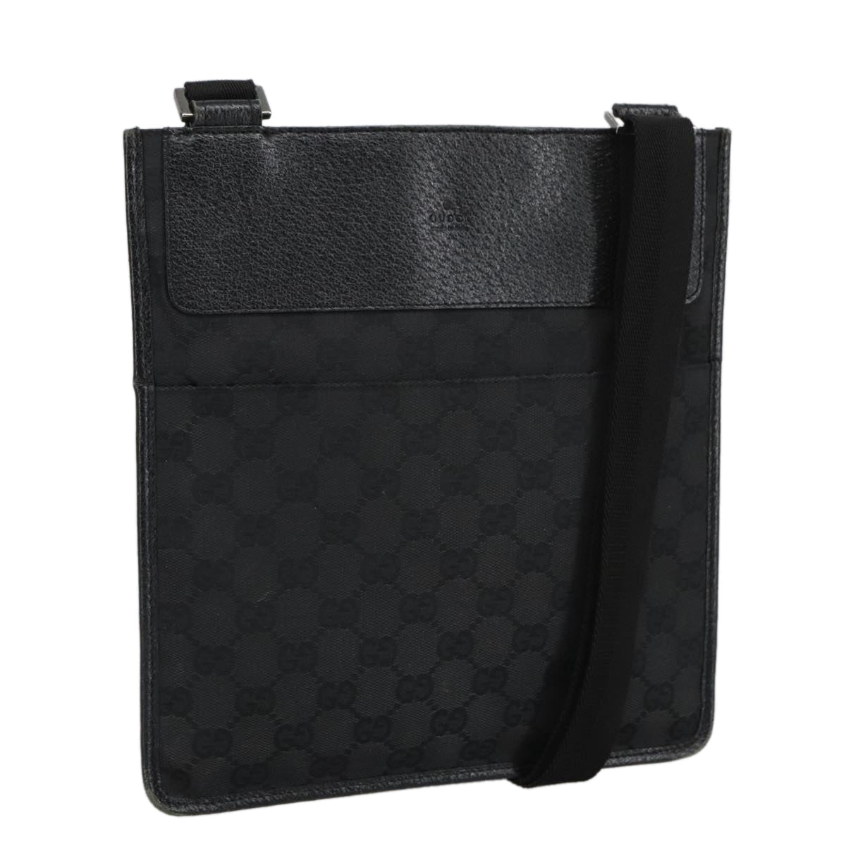 GUCCI GG Canvas Shoulder Bag Black Silver 27639 ep6499