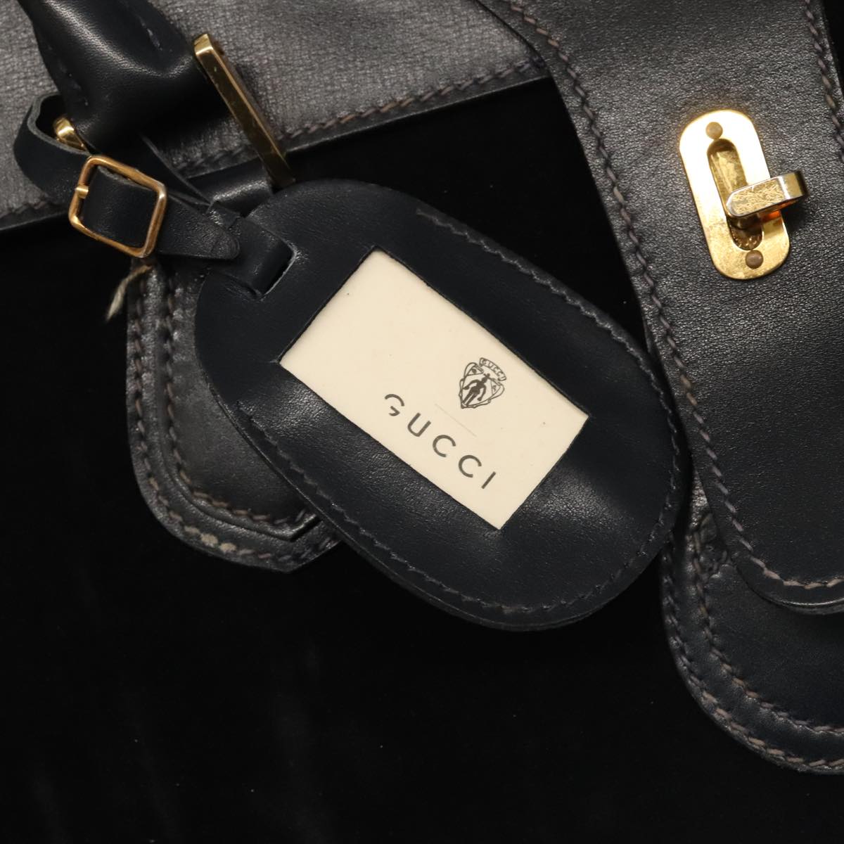GUCCI Boston Bag Leather Suede Navy ep6503