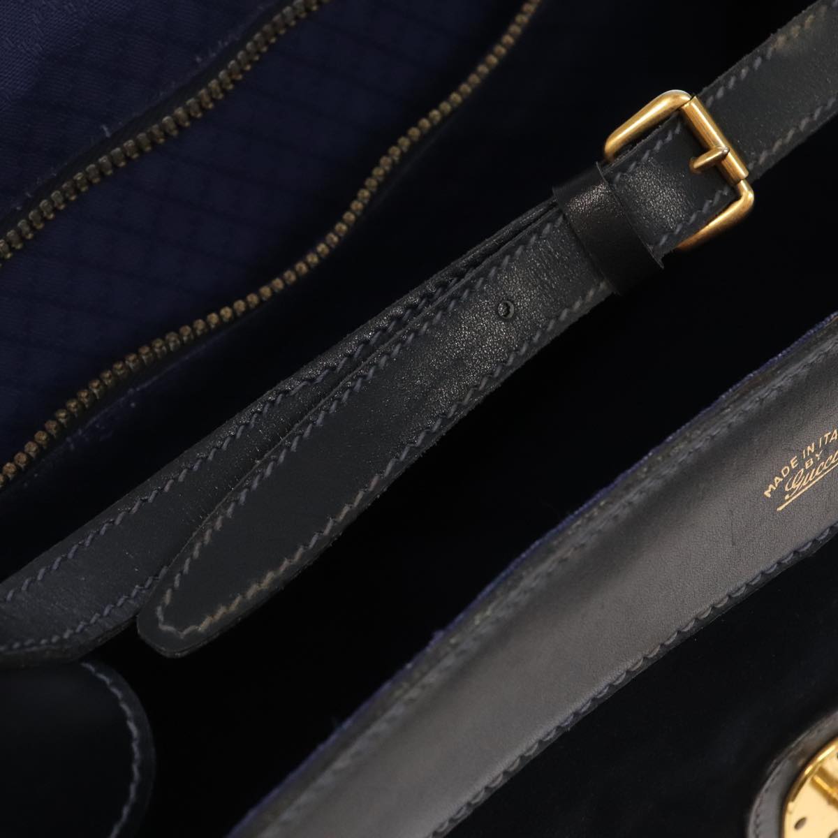 GUCCI Boston Bag Leather Suede Navy ep6503