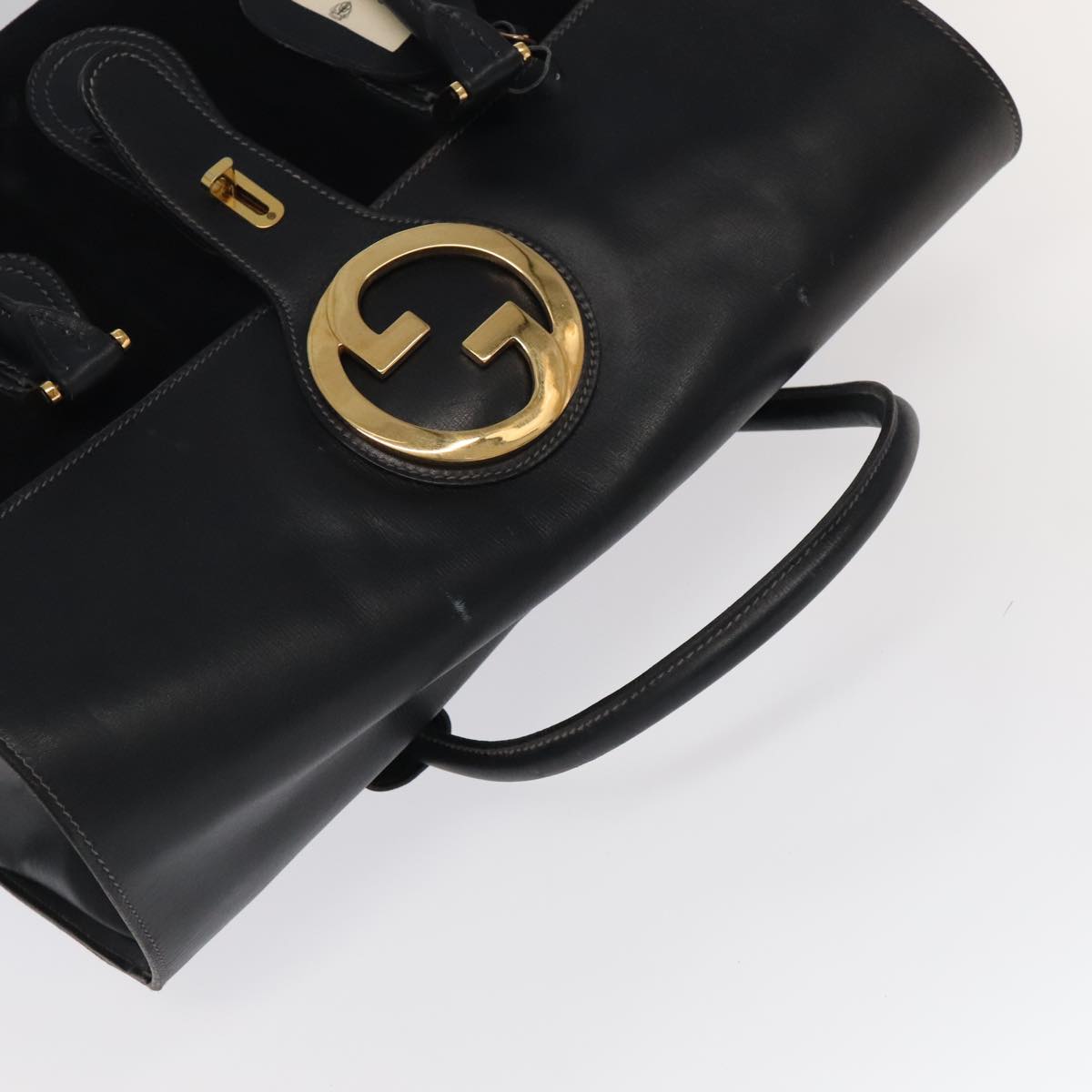 GUCCI Boston Bag Leather Suede Navy ep6503