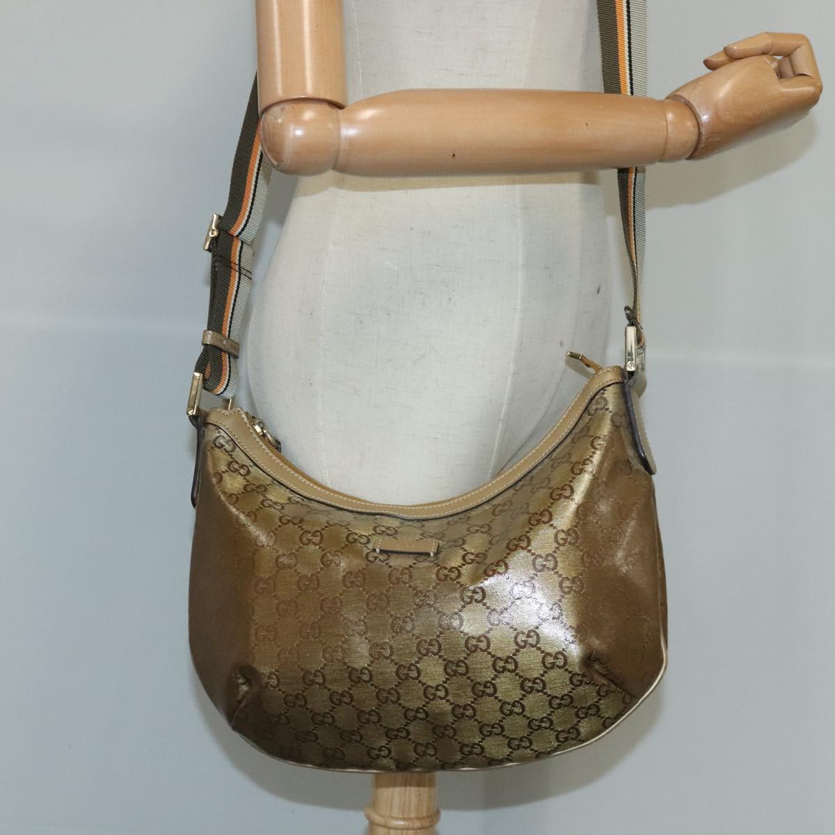 GUCCI GG Crystal Sherry Line Bag Coated Canvas Gold Tone 181092 ep6508