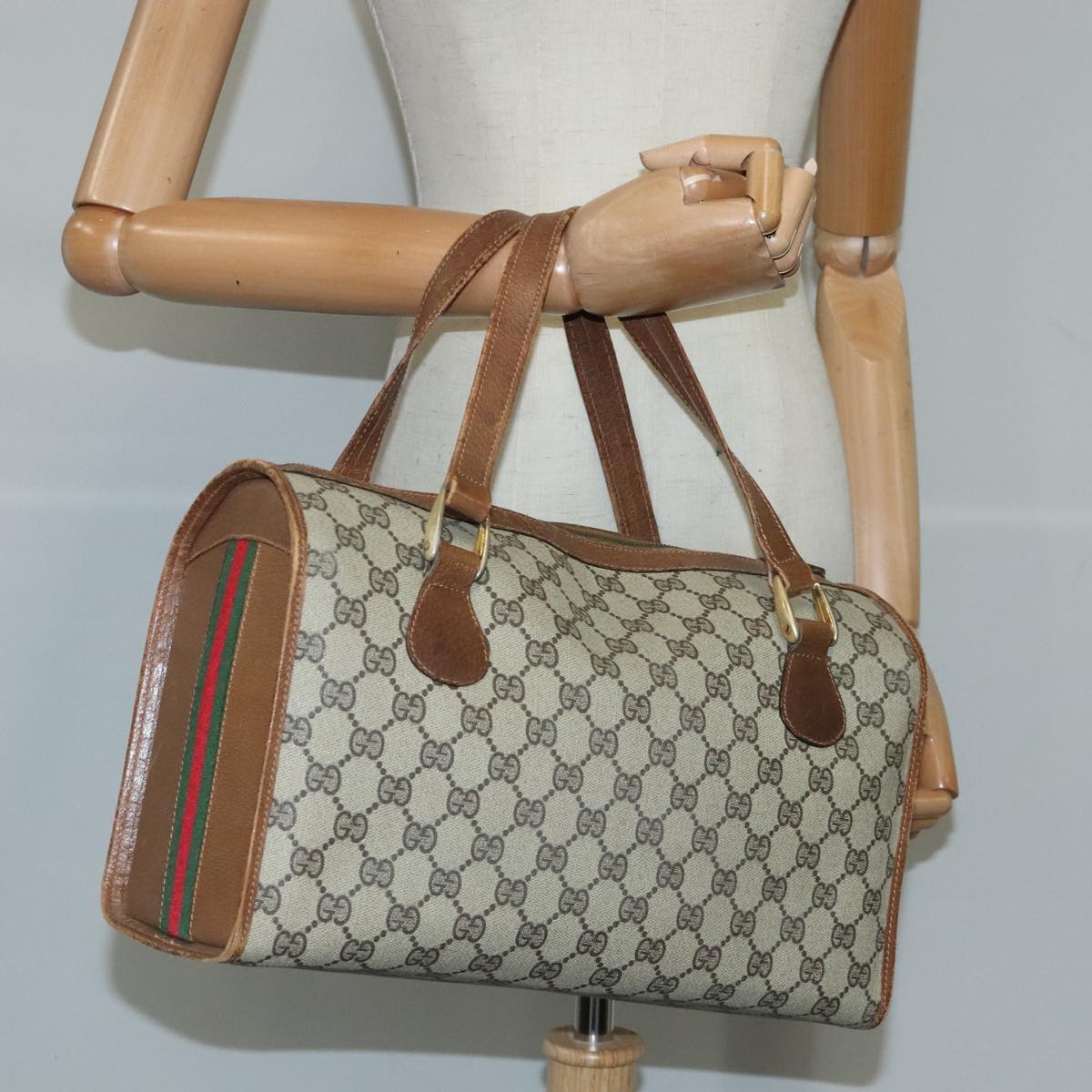 GUCCI GG Canvas Hand Bag PVC Leather Old model Beige ep6511