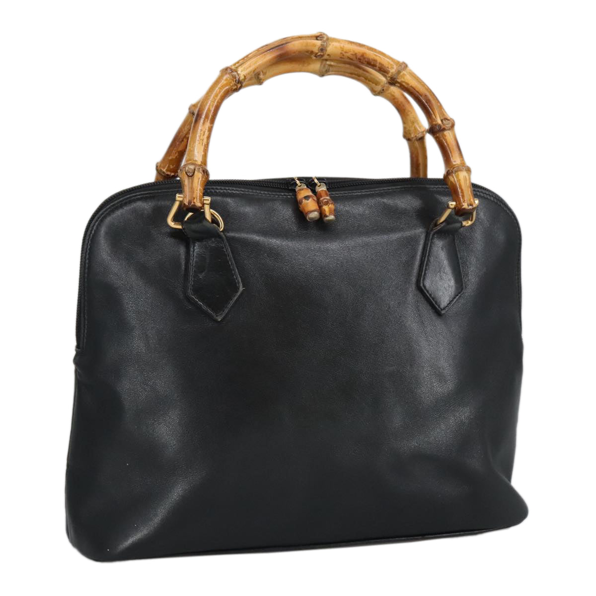 GUCCI Bamboo Hand Bag Leather Black Gold 000 1448 0289 ep6515
