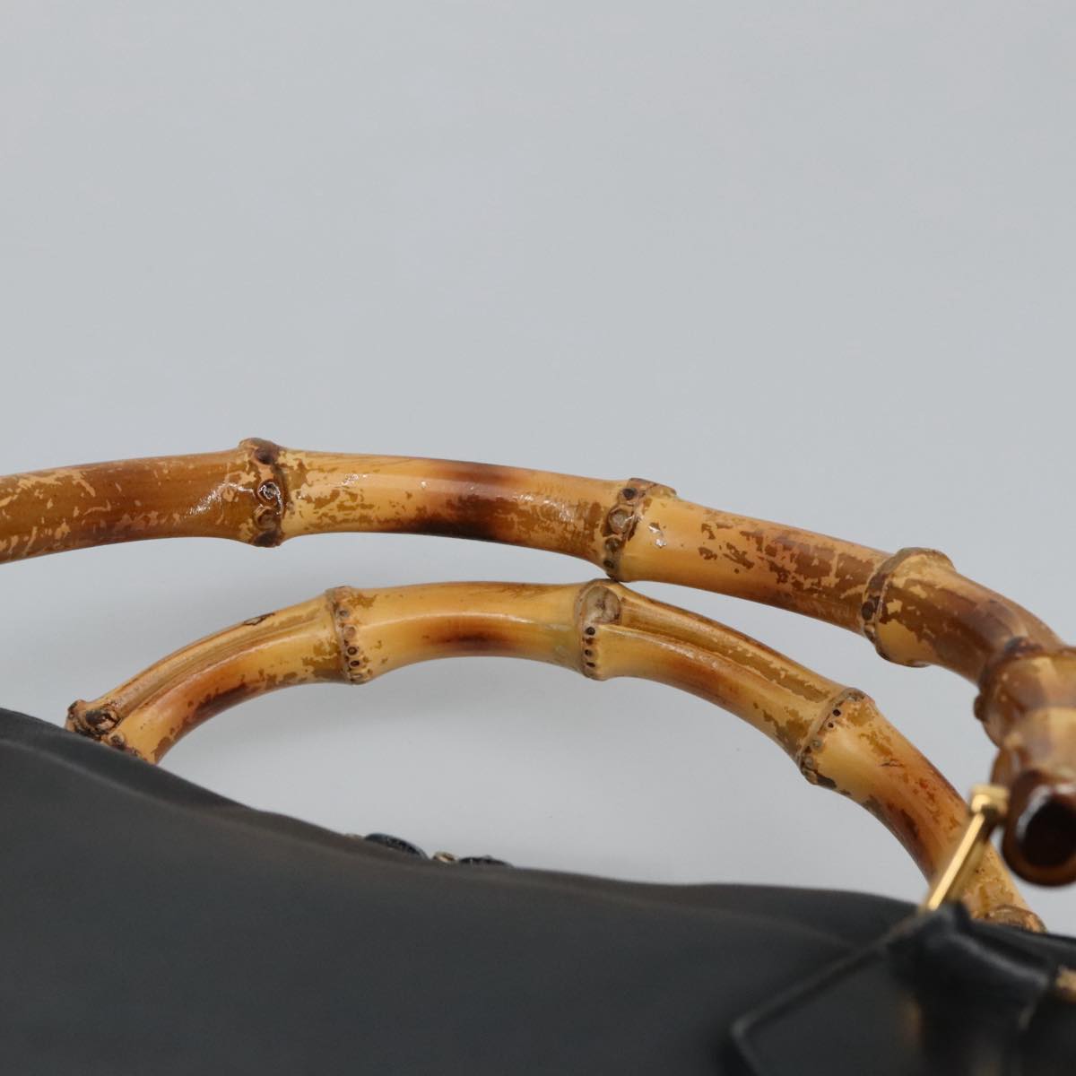 GUCCI Bamboo Hand Bag Leather Black Gold 000 1448 0289 ep6515