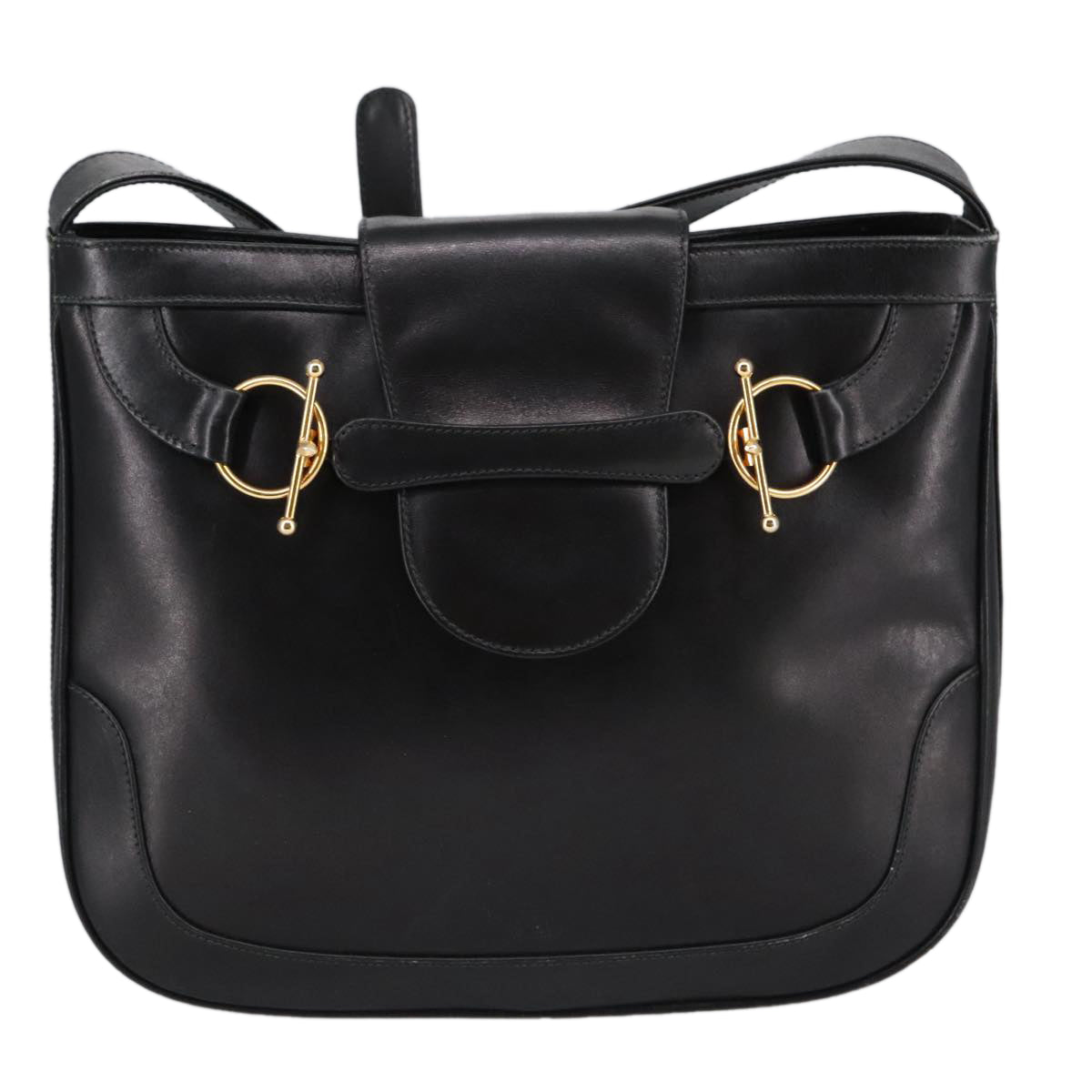 GUCCI Shoulder Bag Leather Black Gold ep6517