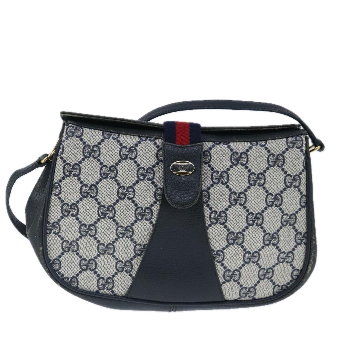 GUCCI GG Supreme Sherry Line Shoulder Bag PVC Leather Navy Red ep6531