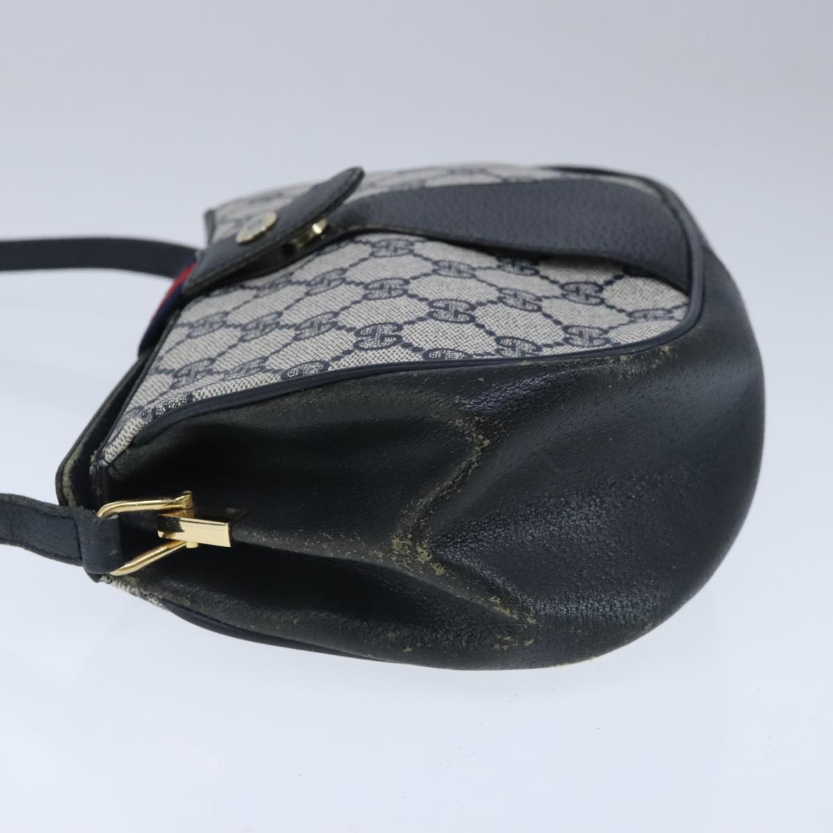 GUCCI GG Supreme Sherry Line Shoulder Bag PVC Leather Navy Red ep6531