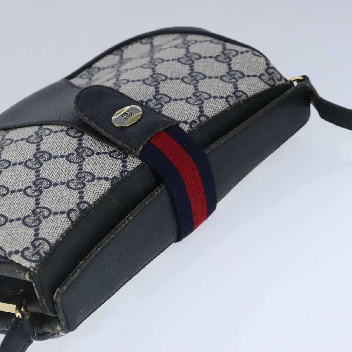 GUCCI GG Supreme Sherry Line Shoulder Bag PVC Leather Navy Red ep6531