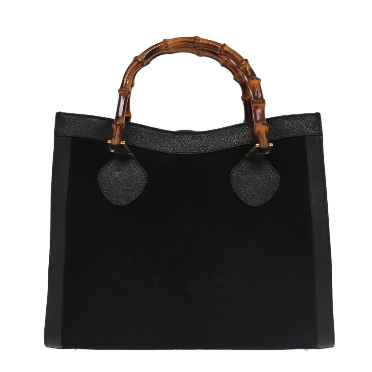 GUCCI Bamboo Hand Bag Suede Leather Gold Black 002 1095 0260 ep6538