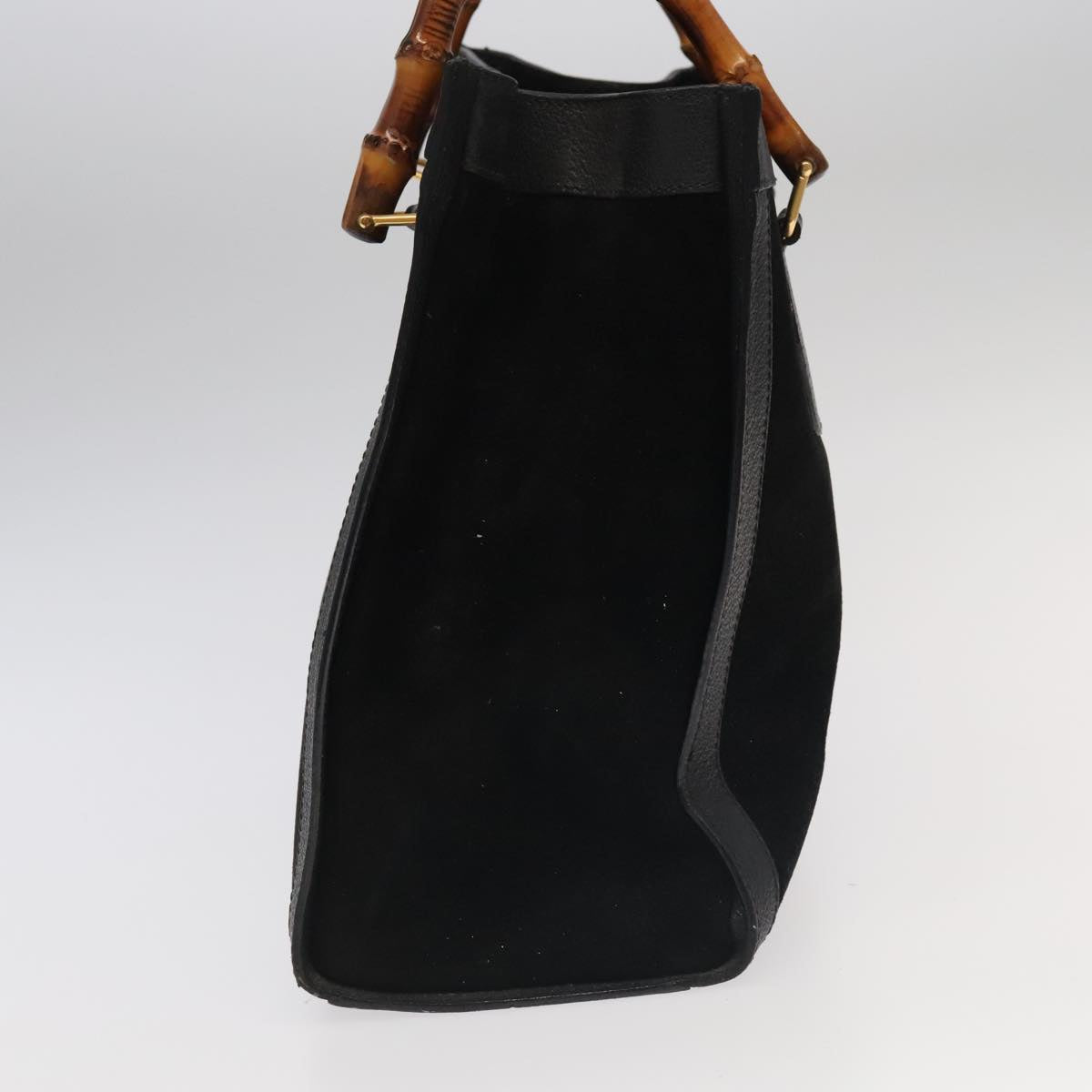 GUCCI Bamboo Hand Bag Suede Leather Gold Black 002 1095 0260 ep6538