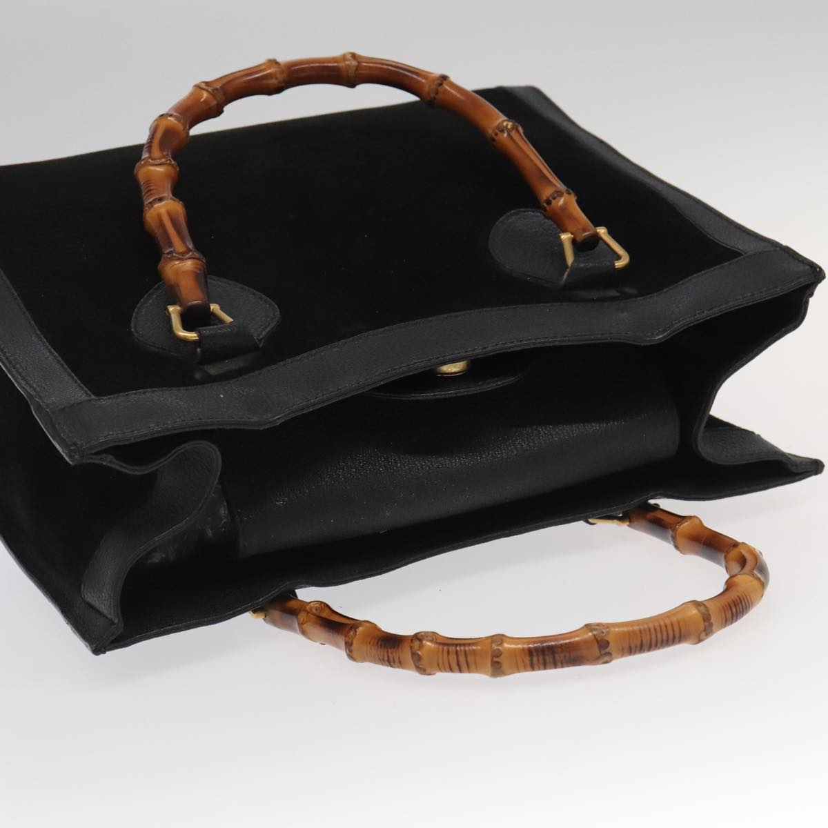 GUCCI Bamboo Hand Bag Suede Leather Gold Black 002 1095 0260 ep6538