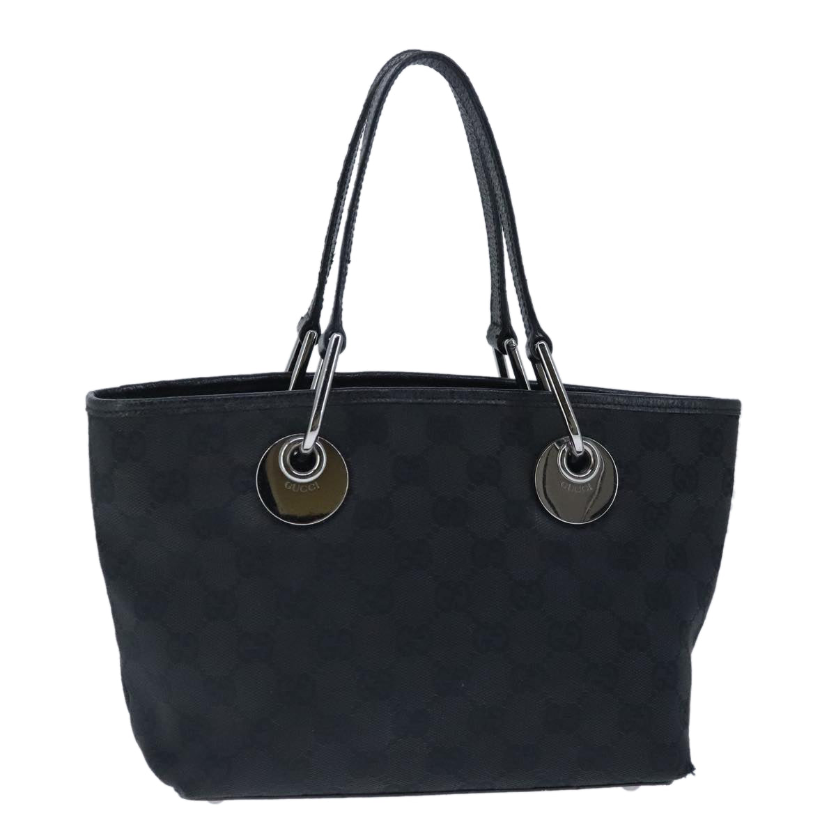 GUCCI GG Canvas Hand Bag Black Silver 120844 ep6544