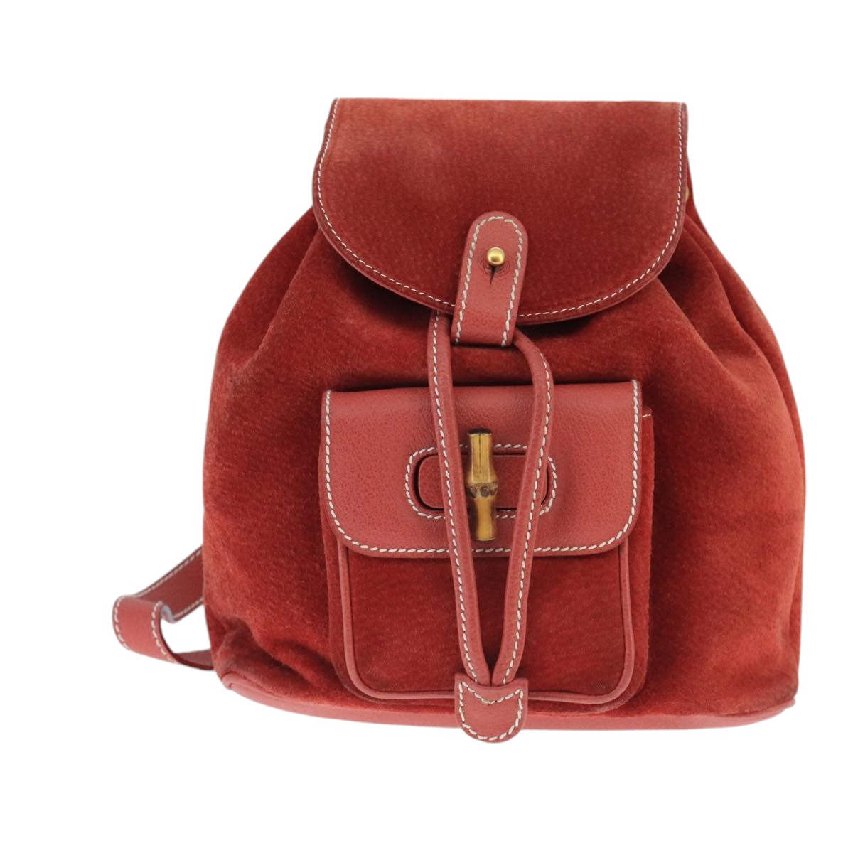 GUCCI Bamboo Backpack Suede Red Gold 003 2058 0030 ep6551