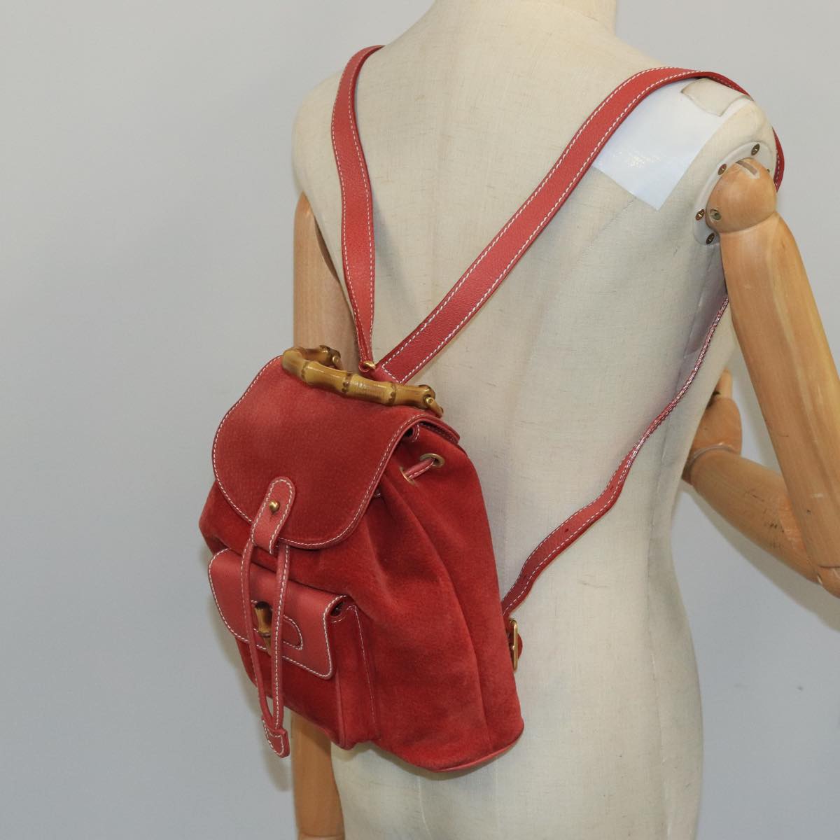 GUCCI Bamboo Backpack Suede Red Gold 003 2058 0030 ep6551