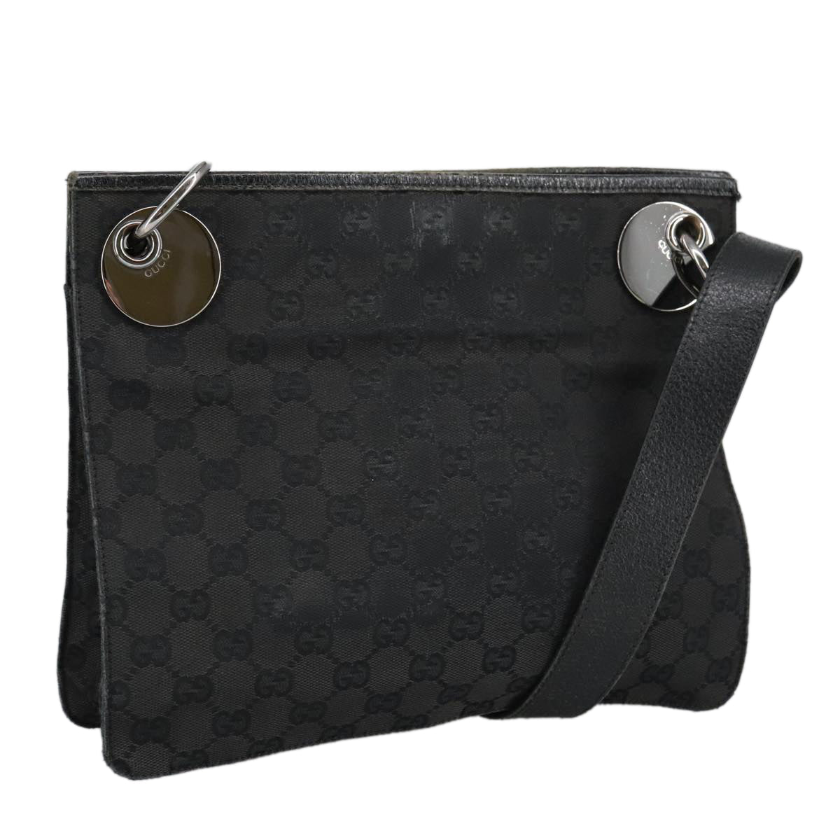 GUCCI GG Canvas Shoulder Bag Black Silver 120841 ep6562