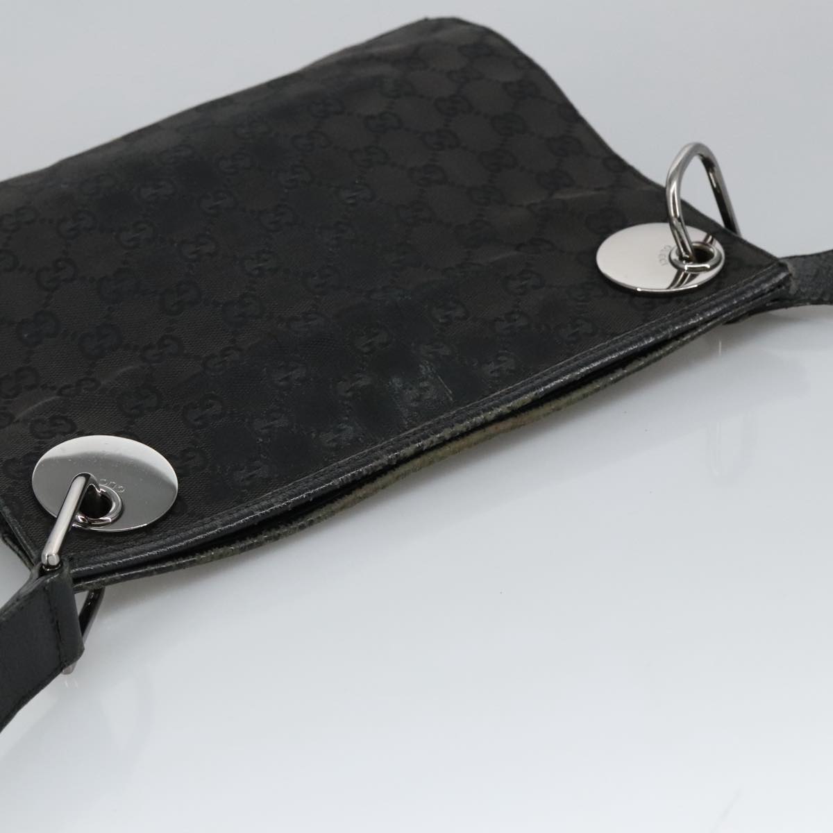 GUCCI GG Canvas Shoulder Bag Black Silver 120841 ep6562