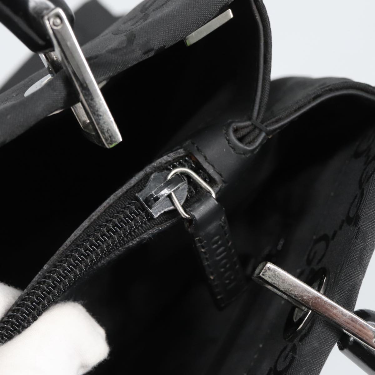 GUCCI Bamboo GG Canvas Hand Bag Nylon Black Silver 002 1016 2123 ep6579