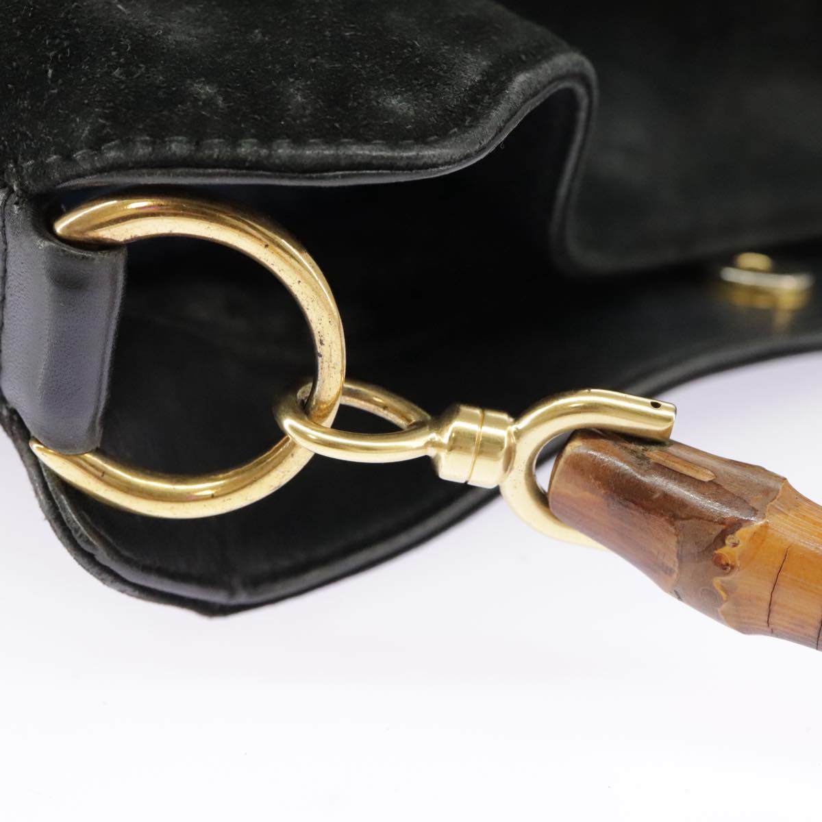 GUCCI Bamboo Hand Bag Suede Leather 2way Black Gold 001 3444 1638 ep6584