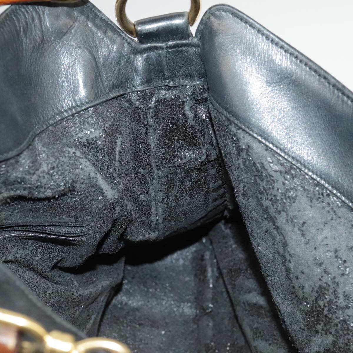 GUCCI Bamboo Hand Bag Suede Leather 2way Black Gold 001 3444 1638 ep6584