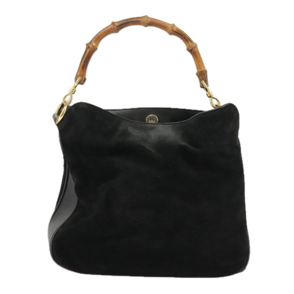 GUCCI Bamboo Hand Bag Suede Leather 2way Black Gold 001 3444 1638 ep6584