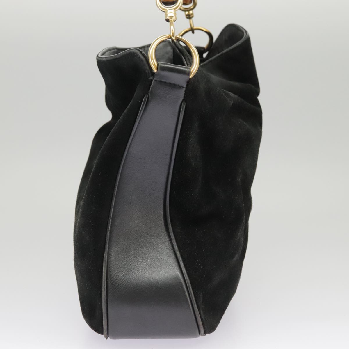 GUCCI Bamboo Hand Bag Suede Leather 2way Black Gold 001 3444 1638 ep6584