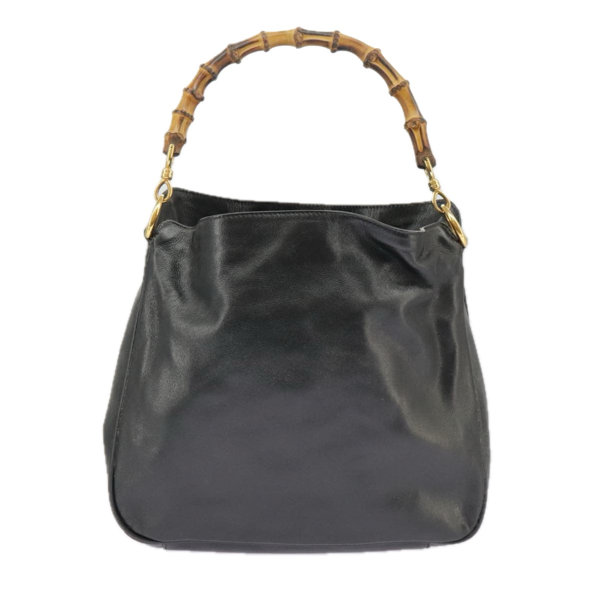 GUCCI Bamboo Hand Bag Leather 2way Black Gold 000 1448 1638 ep6587