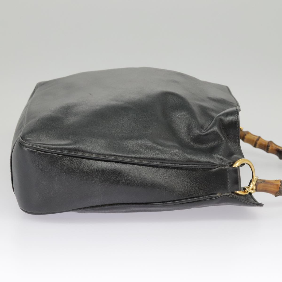 GUCCI Bamboo Hand Bag Leather 2way Black Gold 000 1448 1638 ep6587