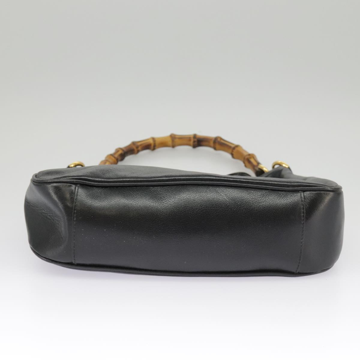 GUCCI Bamboo Hand Bag Leather 2way Black Gold 000 1448 1638 ep6587