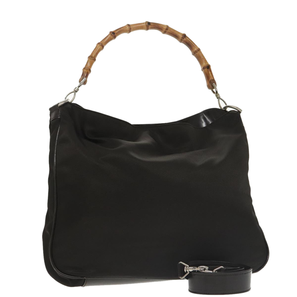 GUCCI Bamboo Hand Bag Nylon 2way Brown 001 2058 1577 ep6594
