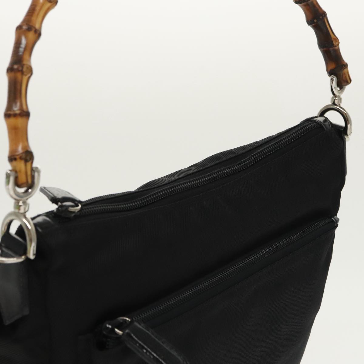 GUCCI Bamboo Hand Bag Nylon 2way Black Silver 000 2058 0509 5 ep6601