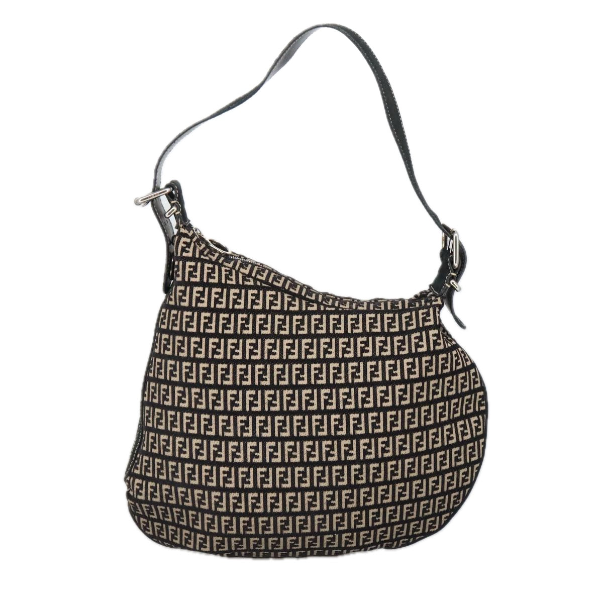 FENDI Zucchino Canvas Shoulder Bag Black ep6606