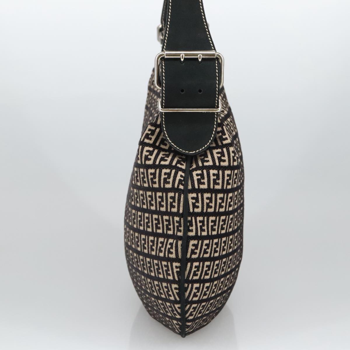 FENDI Zucchino Canvas Shoulder Bag Black ep6606