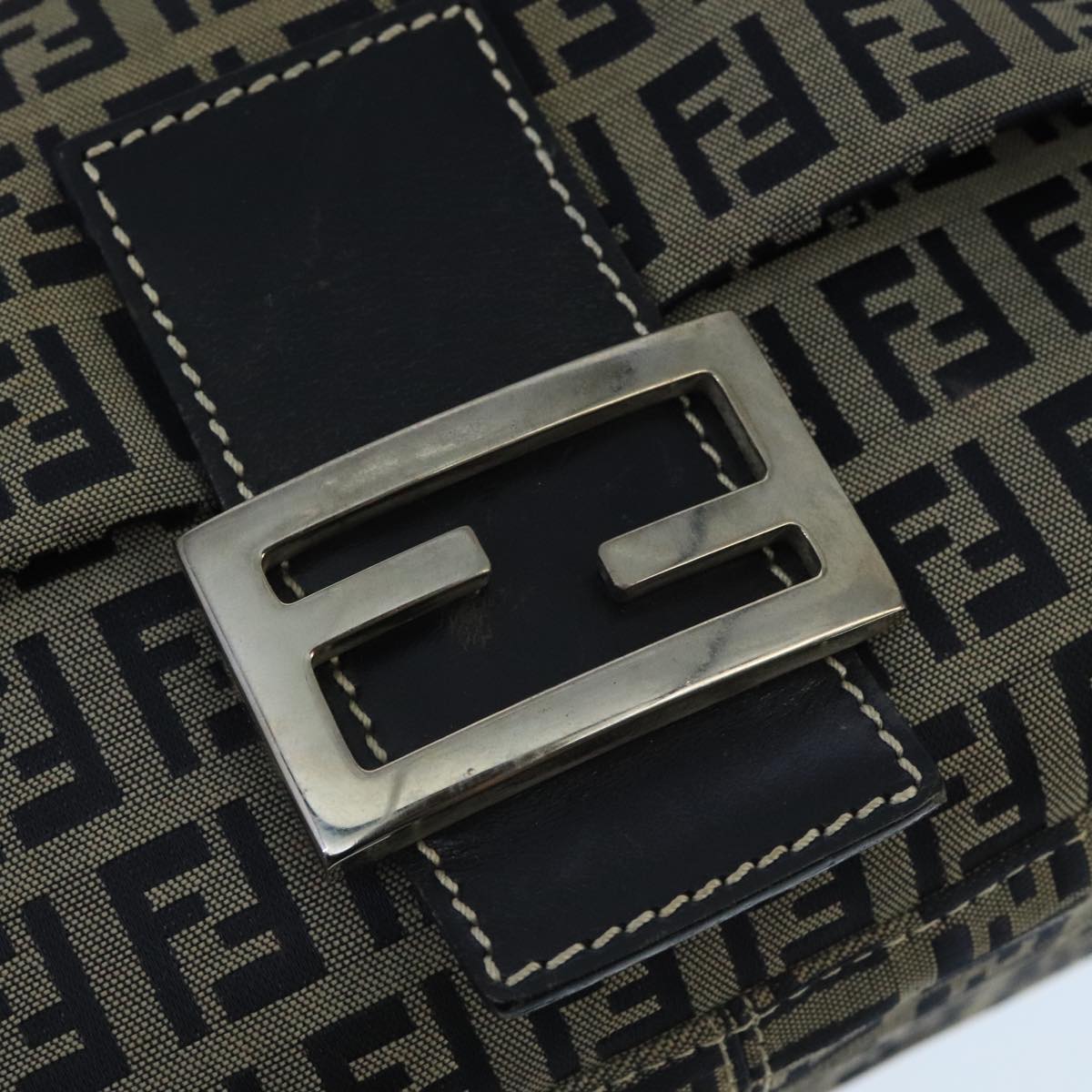 FENDI Zucchino Canvas Mamma Baguette Shoulder Bag Navy Silver ep6613