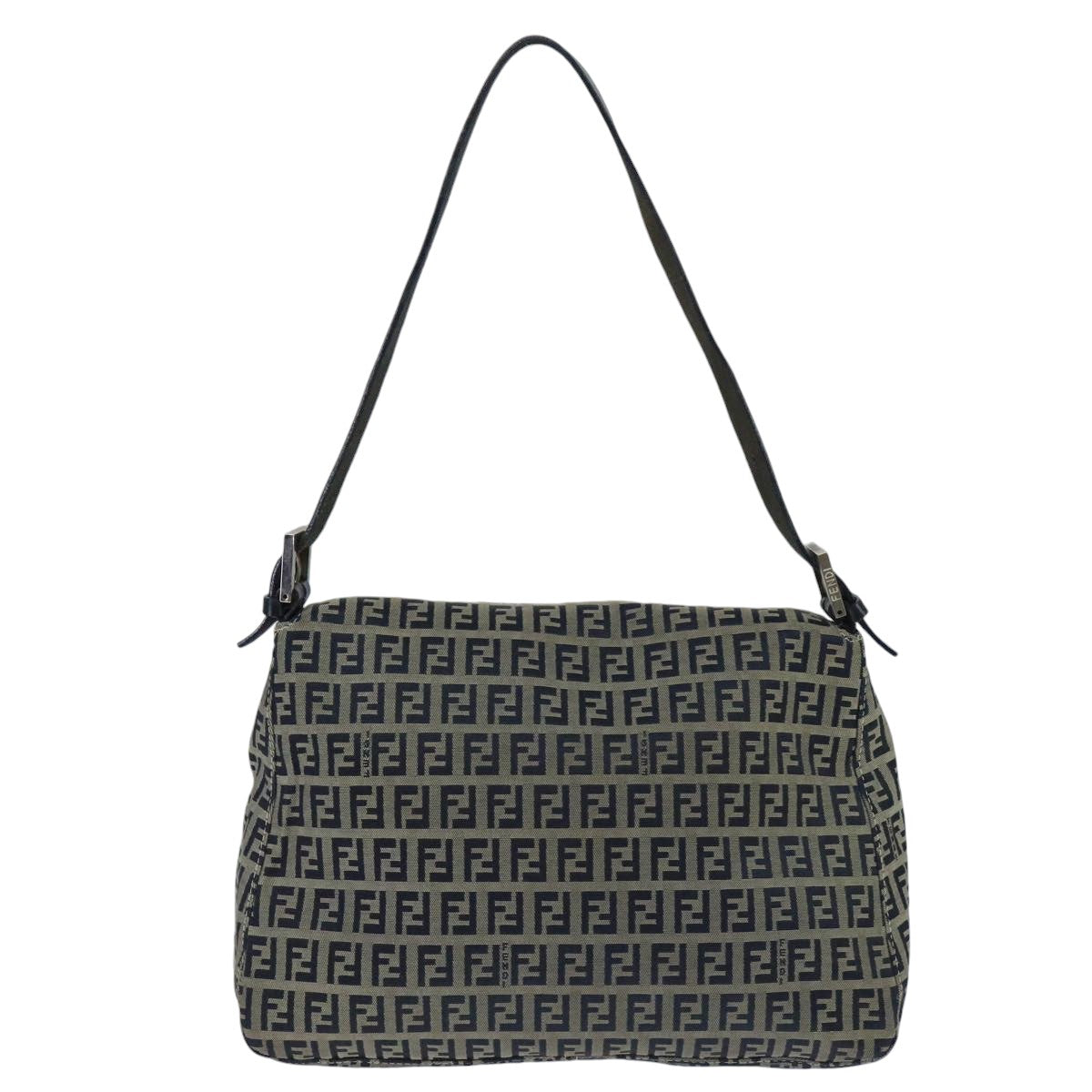 FENDI Zucchino Canvas Mamma Baguette Shoulder Bag Navy Silver ep6613