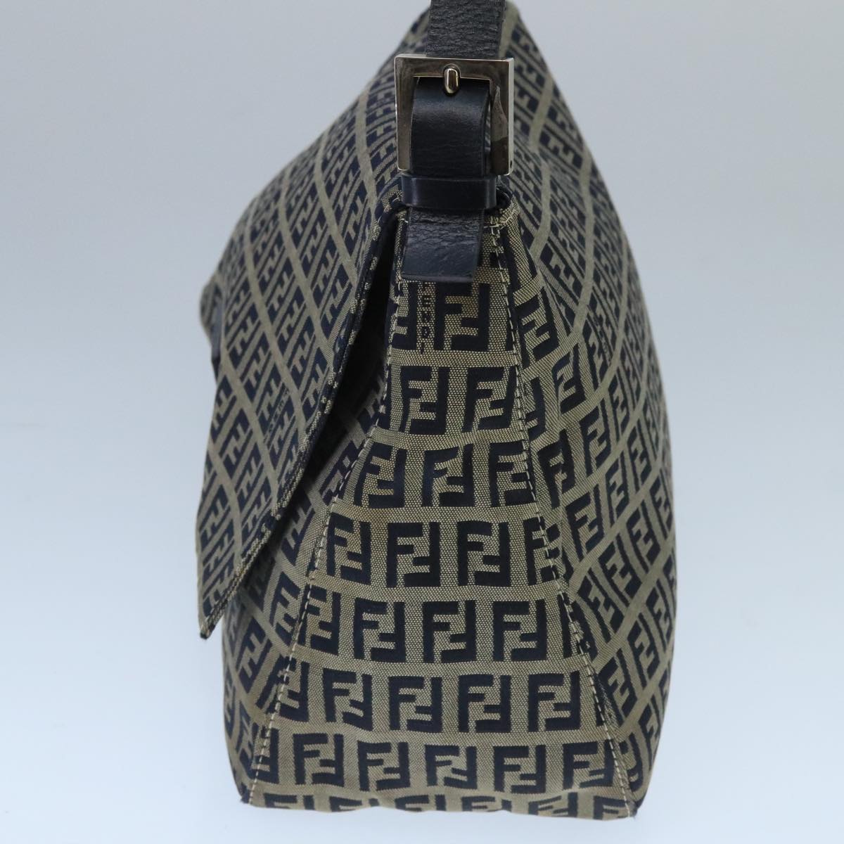 FENDI Zucchino Canvas Mamma Baguette Shoulder Bag Navy Silver ep6613