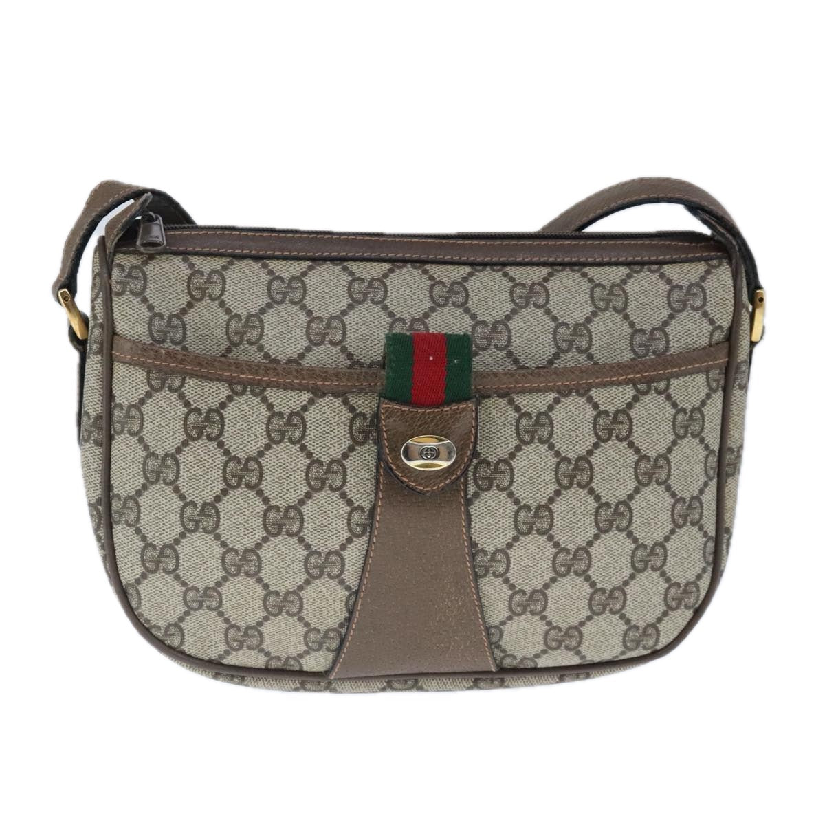 GUCCI GG Supreme Web Sherry Line Shoulder Bag PVC Leather Beige ep6616