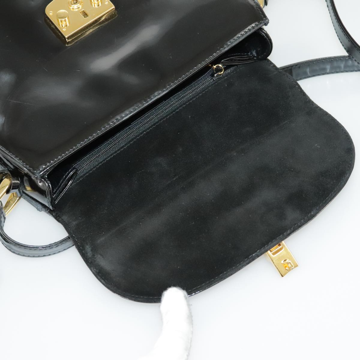 GUCCI Shoulder Bag Patent leather Black Gold ep6618