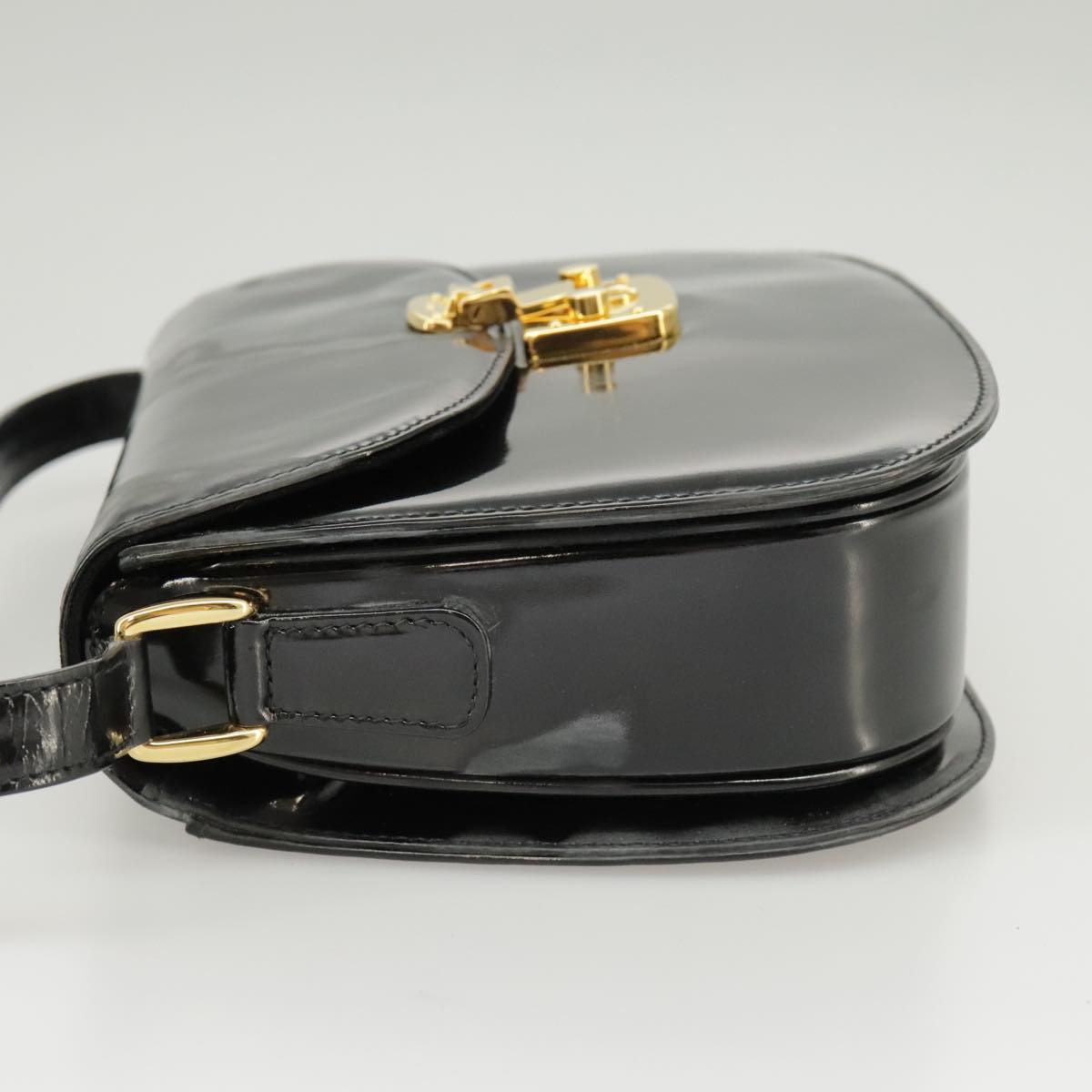GUCCI Shoulder Bag Patent leather Black Gold ep6618