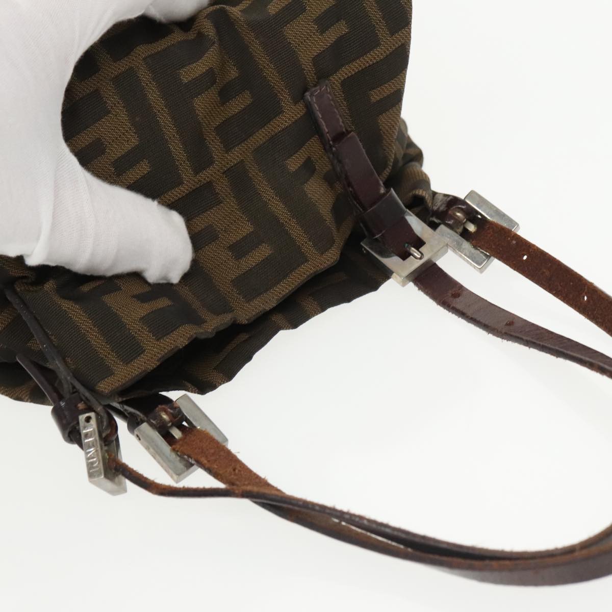 FENDI Zucca Canvas Hand Bag Brown Black Silver ep6629