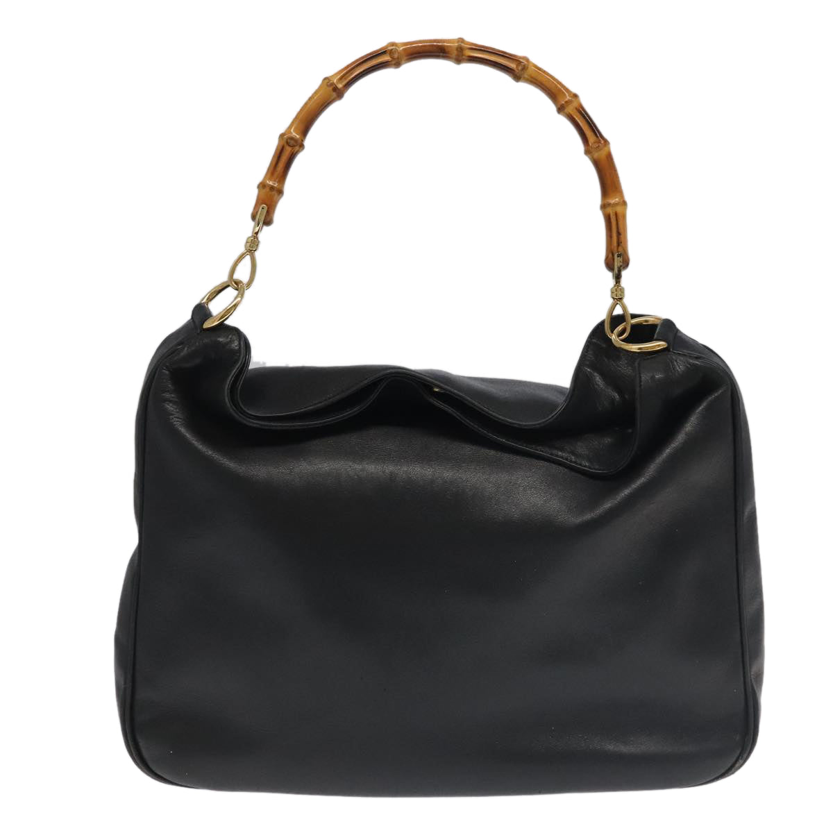 GUCCI Bamboo Hand Bag Leather 2way Black Gold 001 1577 3444 ep6643