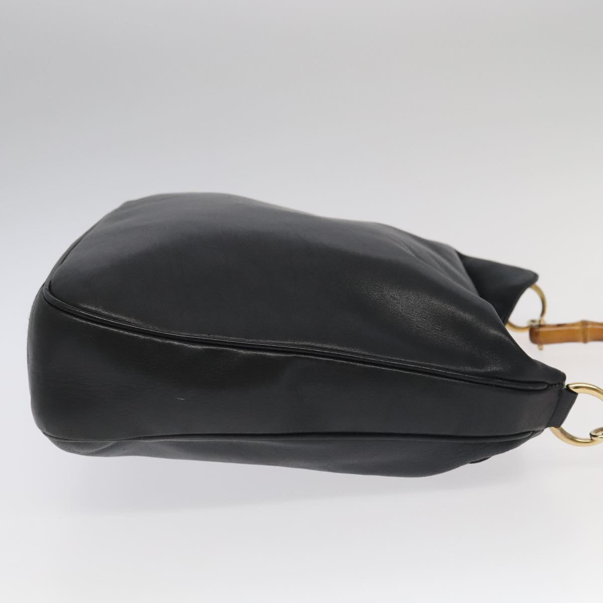 GUCCI Bamboo Hand Bag Leather 2way Black Gold 001 1577 3444 ep6643