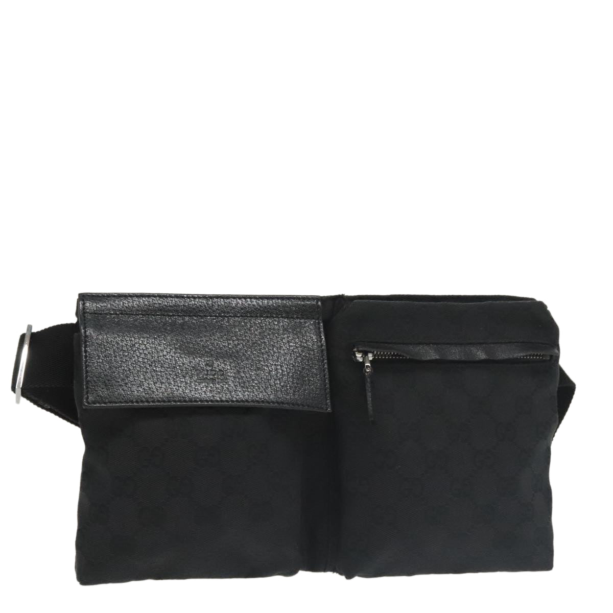 GUCCI GG Canvas Waist bag Black Silver 28566 ep6648