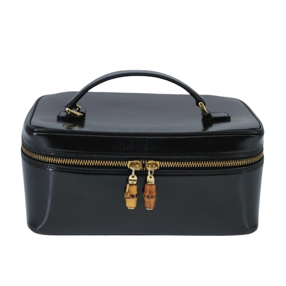 GUCCI Bamboo Vanity Hand Bag Patent leather Black 032 1956 0150 ep6663