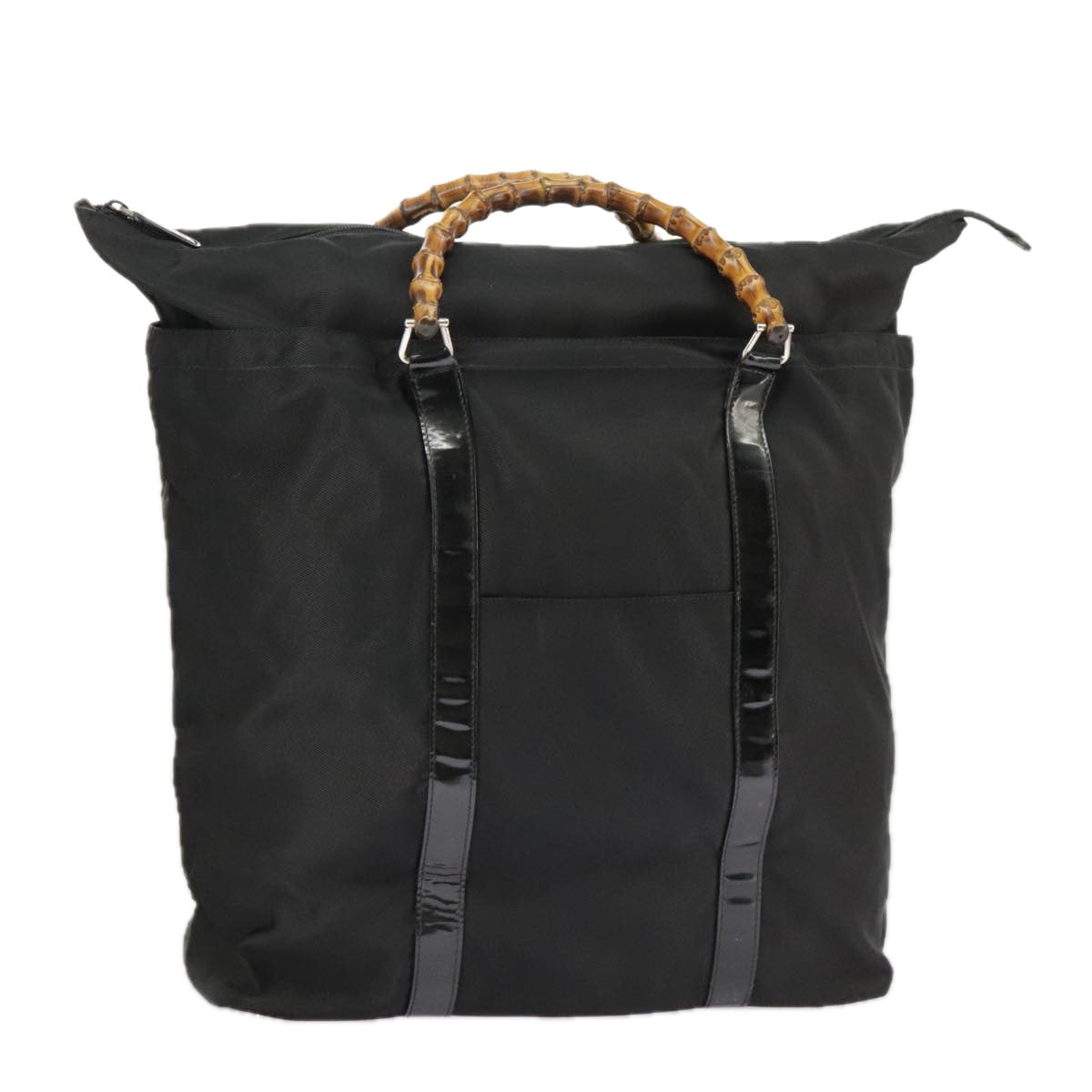 GUCCI Bamboo Hand Bag Nylon Black Silver 002 2058 0412 5 ep6674