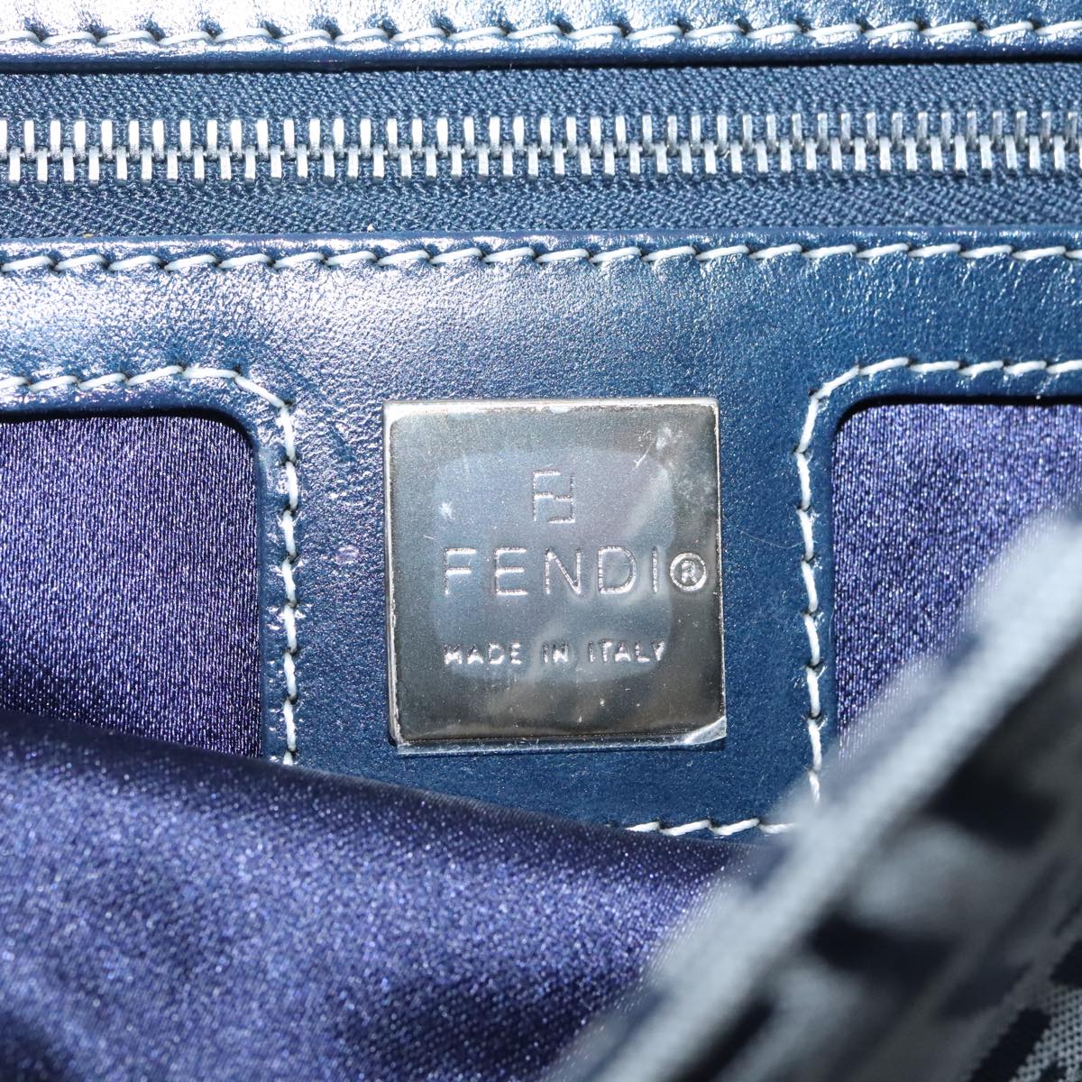 FENDI Zucchino Canvas Mamma Baguette Shoulder Bag Navy ep6716