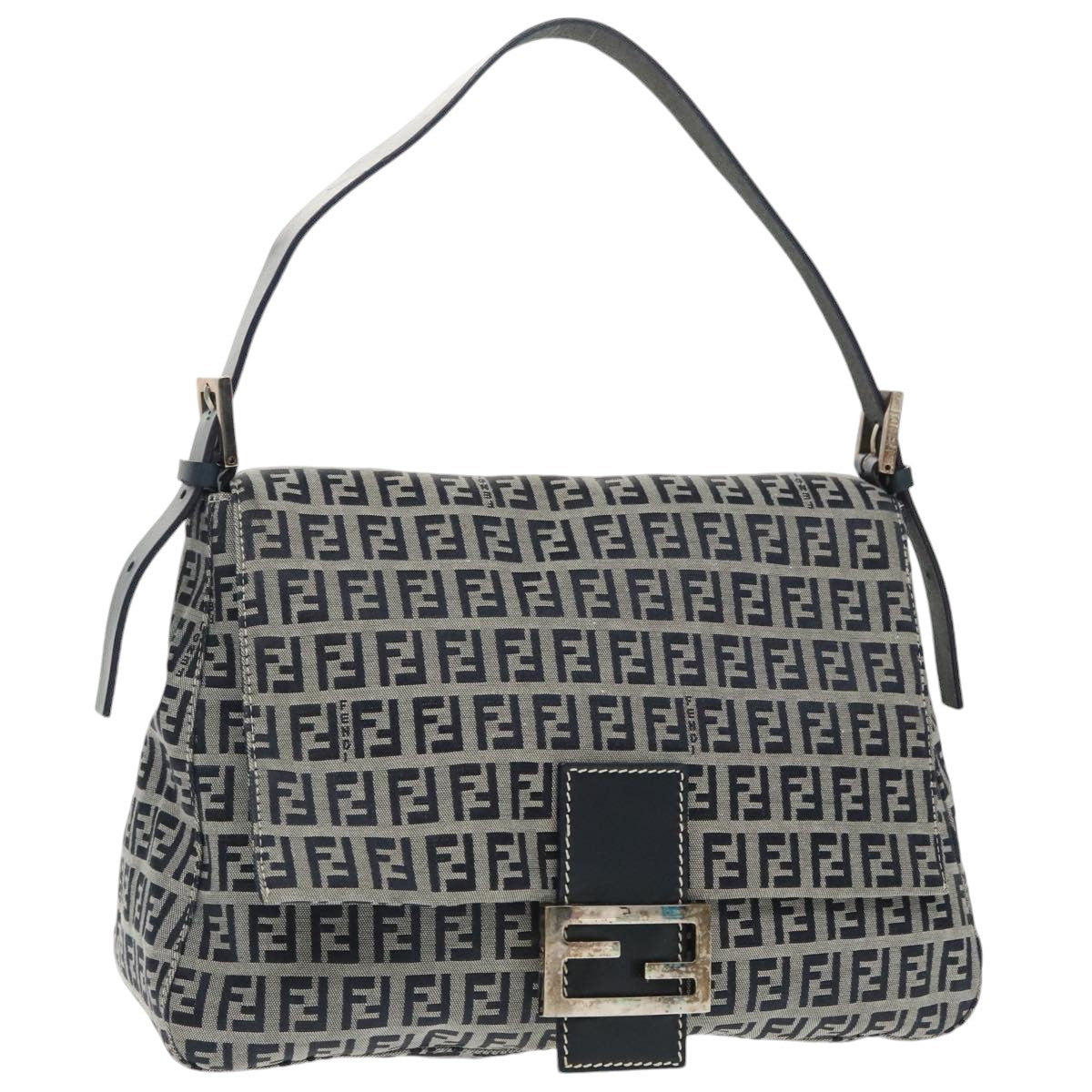 FENDI Zucchino Canvas Mamma Baguette Shoulder Bag Navy ep6716