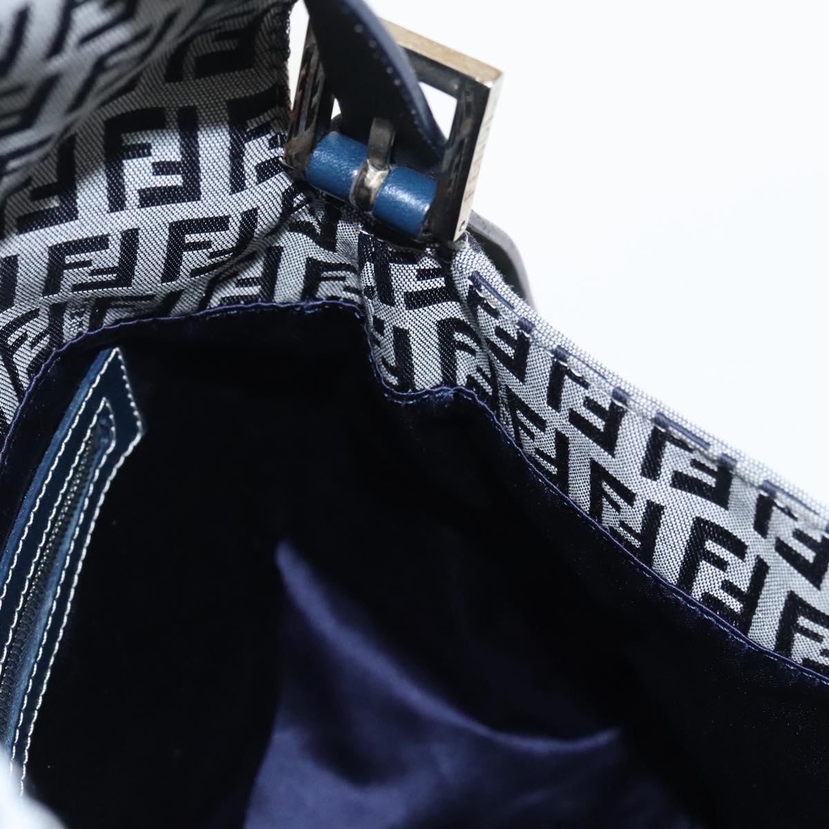 FENDI Zucchino Canvas Mamma Baguette Shoulder Bag Navy ep6716