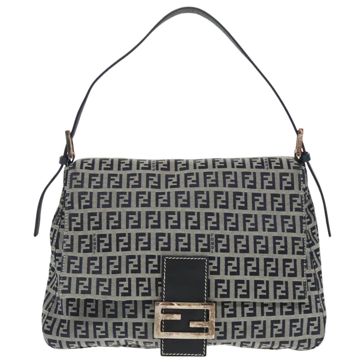 FENDI Zucchino Canvas Mamma Baguette Shoulder Bag Navy ep6716